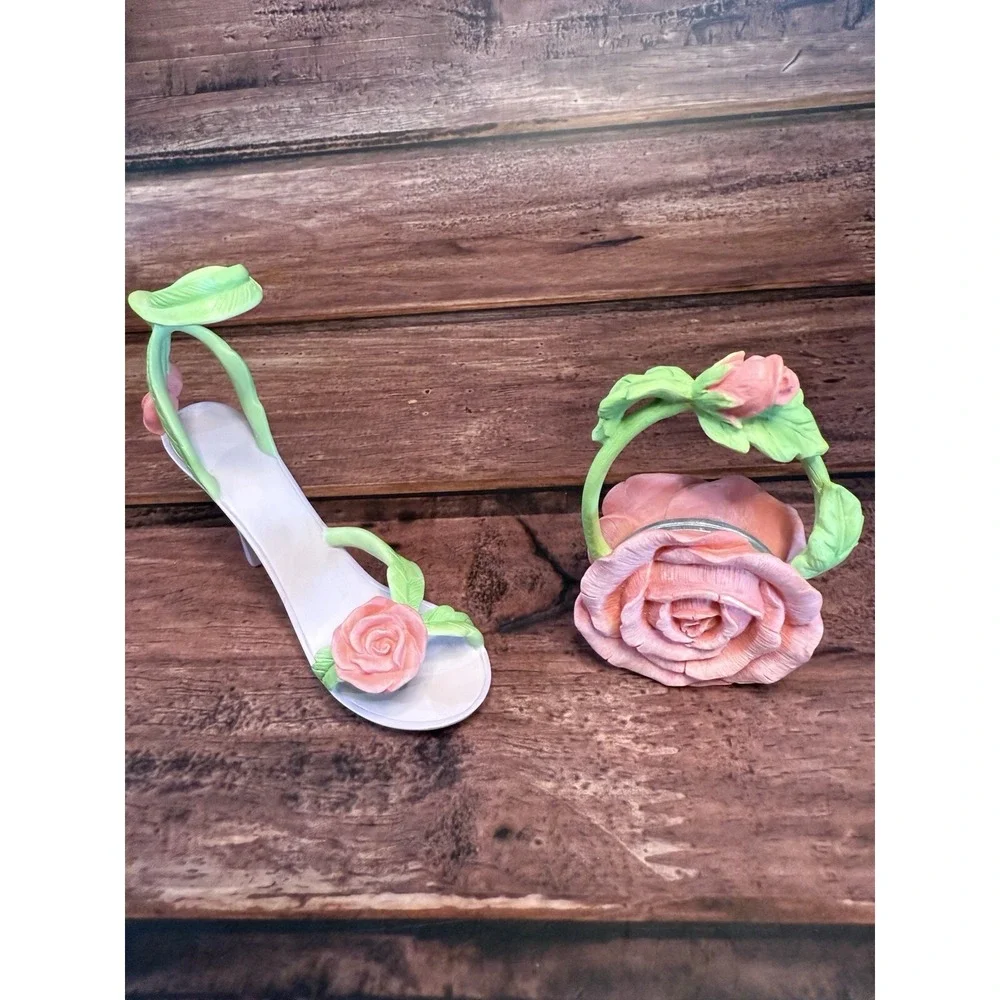 Avon Fine Collectibles All Dressed Up Miniature Shoe Rose Sandal & Purse Decor